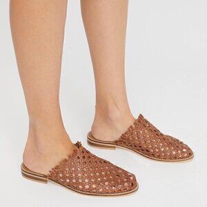Free People Mirage Woven Leather Flat Sandals in Brown EU Size 37